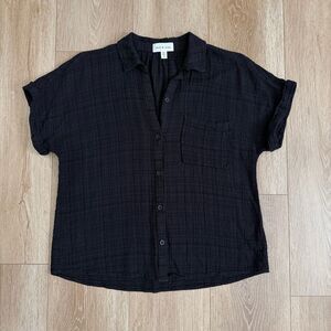 Cloth & Stone Textured Plaid Short Sleeve Button Down Shirt Size Small Black